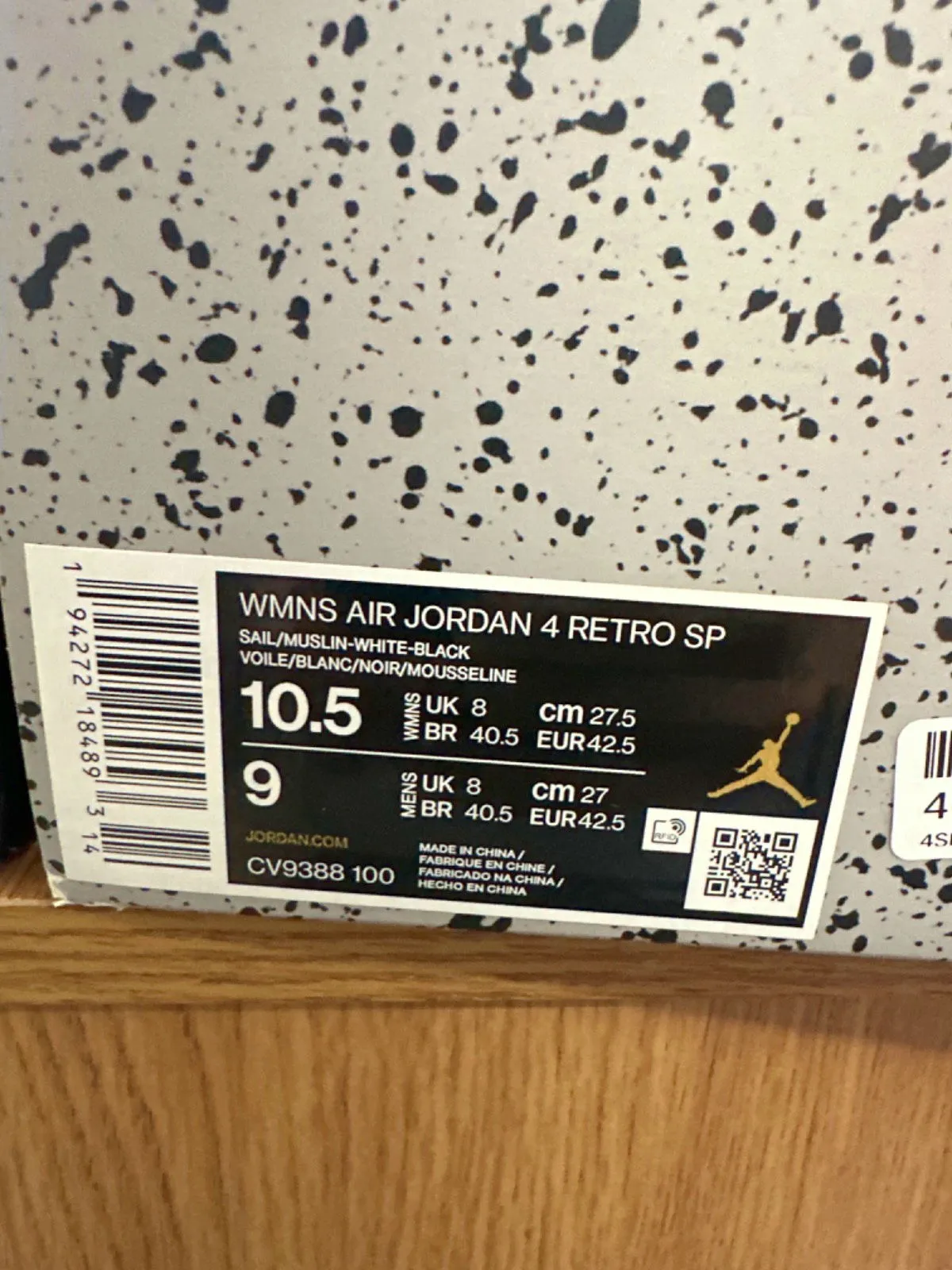 Air Jordan CV9388 Off-White Sail/Muslin 4 Retro SP Trainers UK 8 