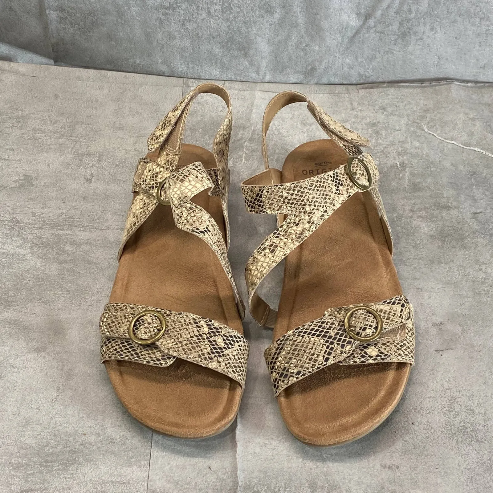 EARTH ORIGINS Women's Taupe Multi Snake Embossed Beck Casual Sandals SZ 11
