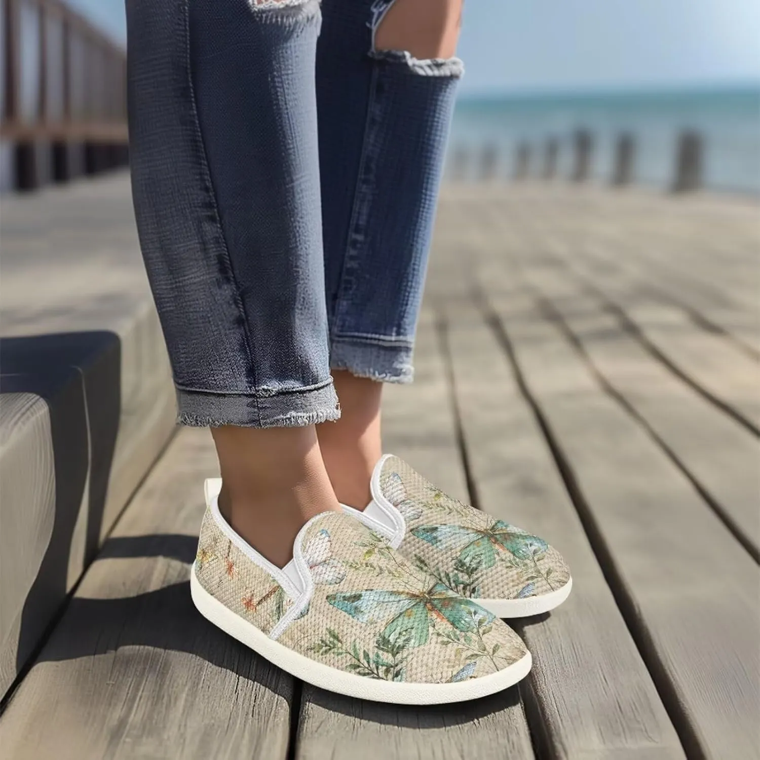 Fashion Wide Barefoot for Women Printing Shoes Lightweight Walking Casual Slip Ons Comfortable Art Painted Soft Shoes US Size 6-11