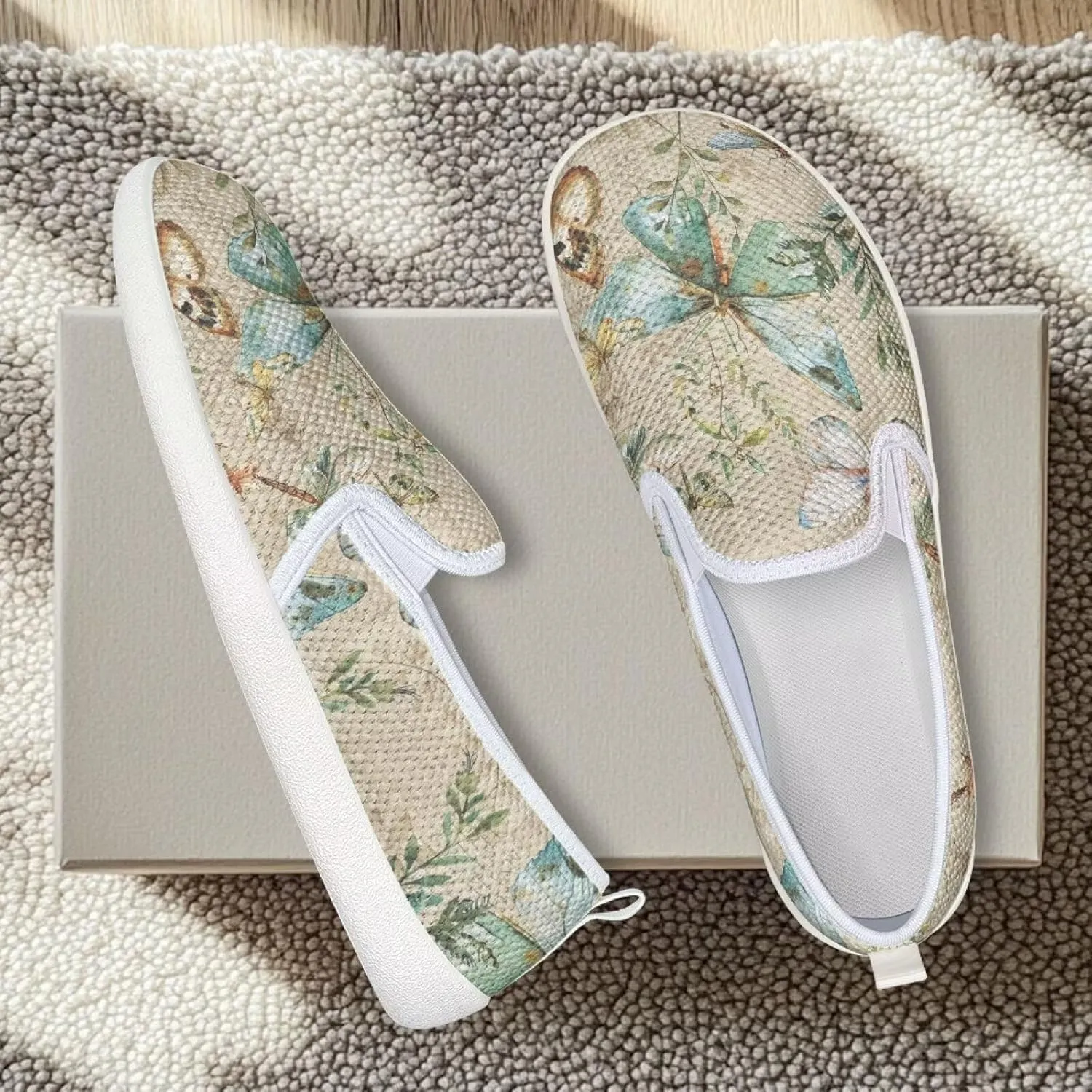 Fashion Wide Barefoot for Women Printing Shoes Lightweight Walking Casual Slip Ons Comfortable Art Painted Soft Shoes US Size 6-11