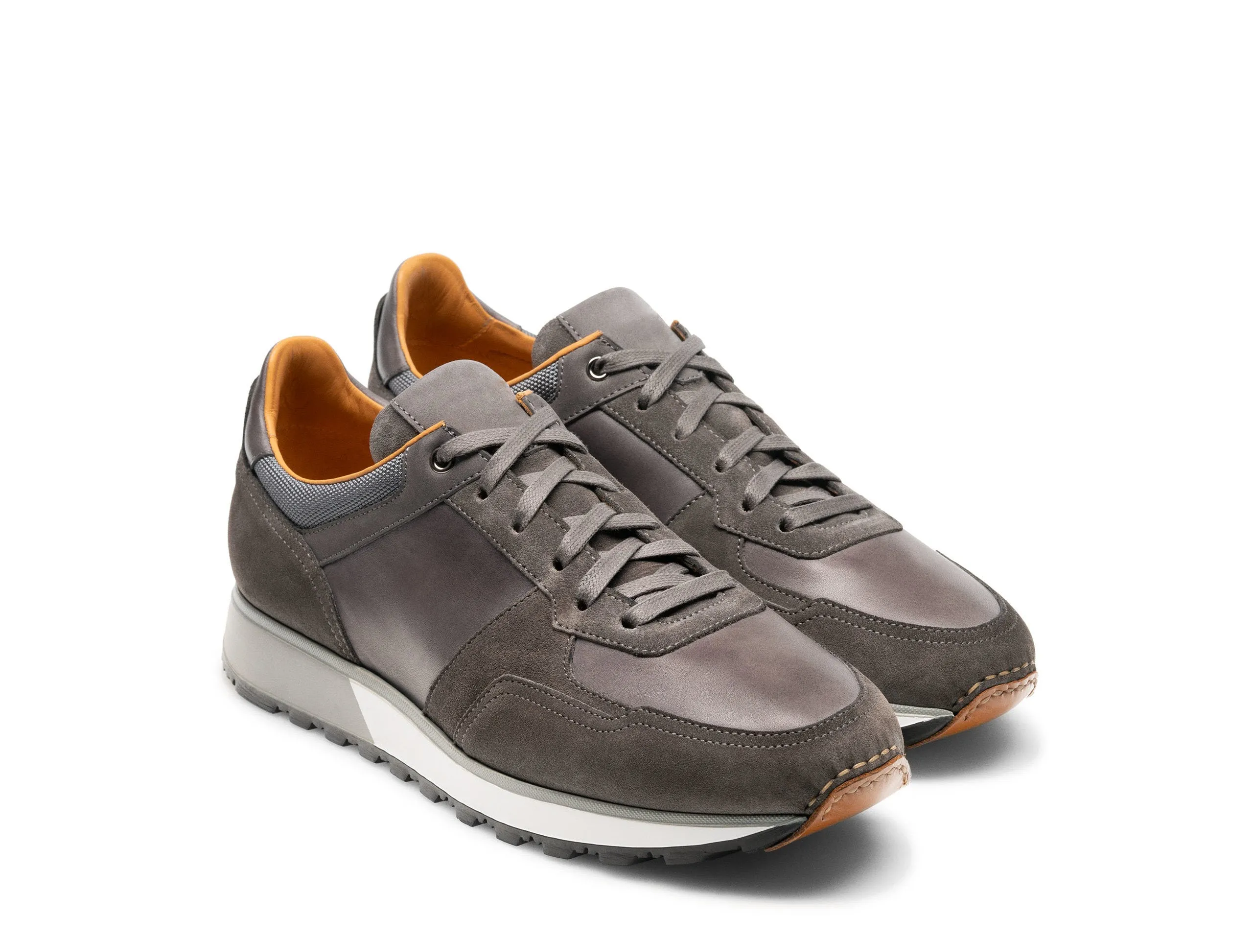 Grey Suede and Leather Nausori Lace Up Running Sneaker Shoes