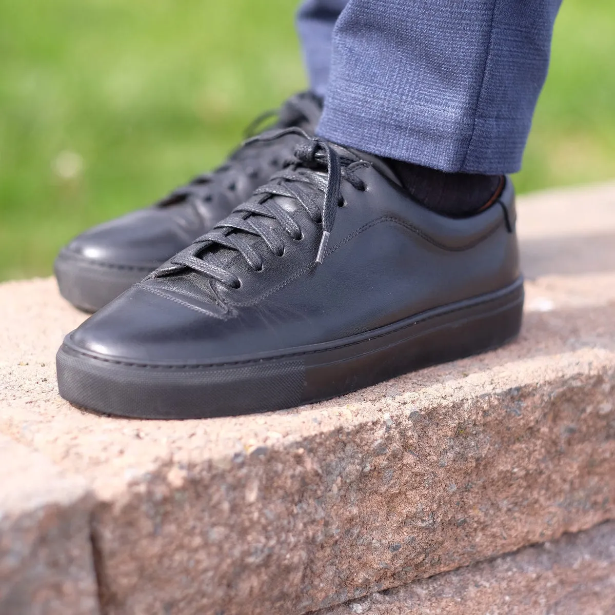 Height Increasing Black Leather Fairfax Lace Up Sneakers - AW22