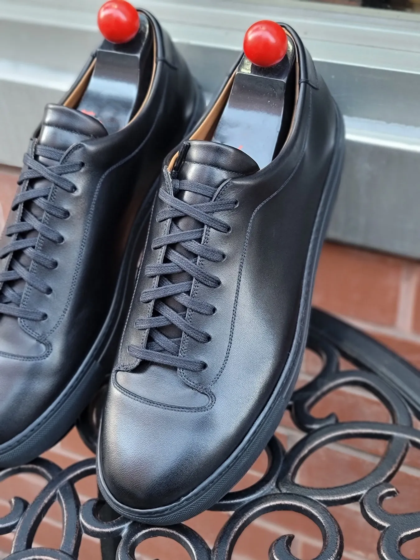 Height Increasing Black Leather Fairfax Lace Up Sneakers - AW22