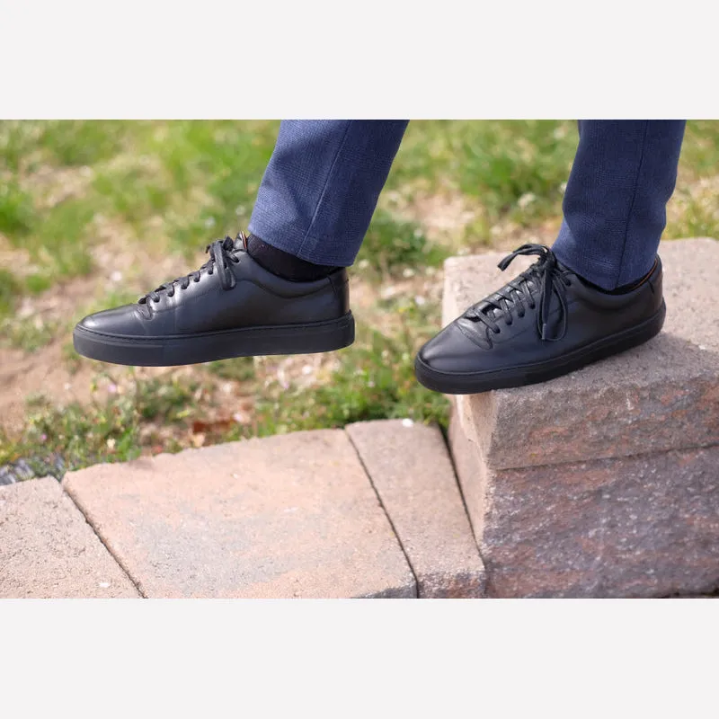 Height Increasing Black Leather Fairfax Lace Up Sneakers - AW22