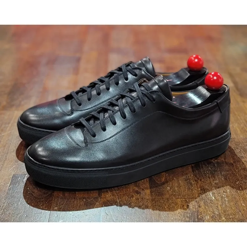 Height Increasing Black Leather Fairfax Lace Up Sneakers - AW22
