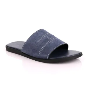 Hermes Paris Navy Blue Suede Top Slippers.