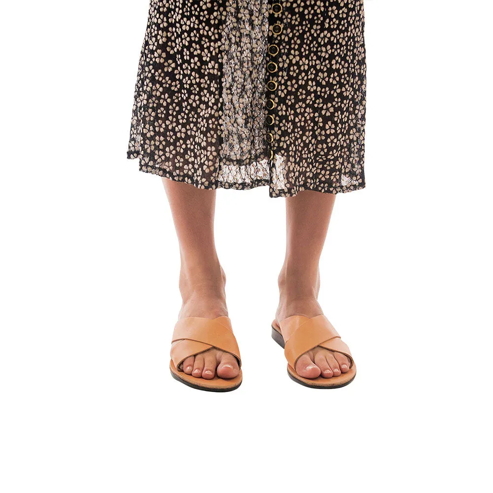 Isla - Suede Leather Slip On Sandal | Tan