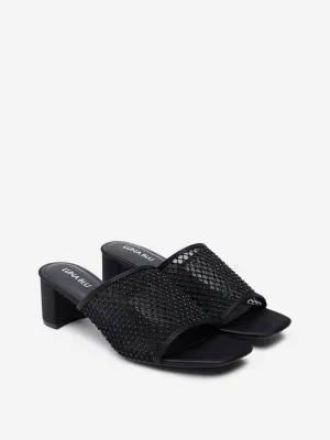 LUNA BLU Black Mesh Detailed Block Heel Sandals