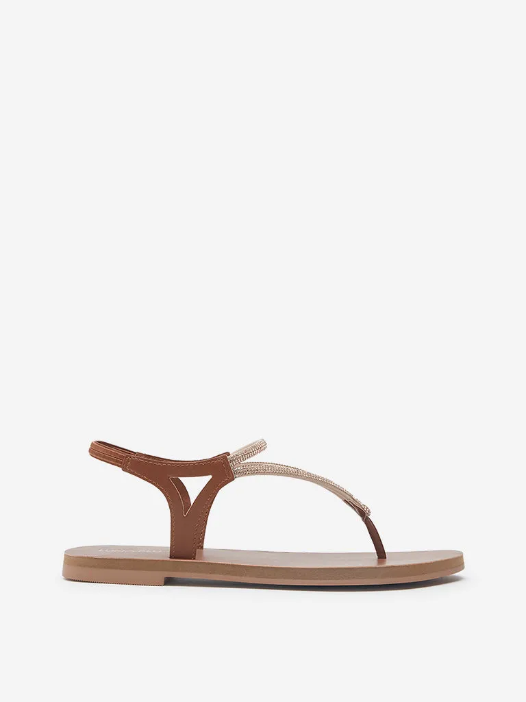 LUNA BLU Tan Diamante Embellished Sandals