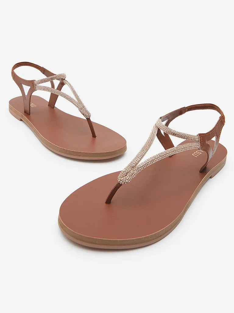 LUNA BLU Tan Diamante Embellished Sandals