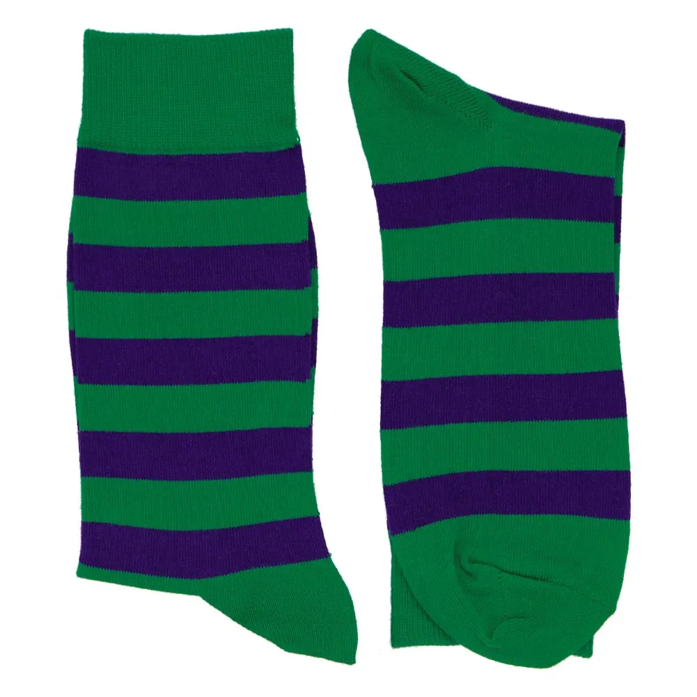 Men's Kelly Green and Dark Purple Striped Socks