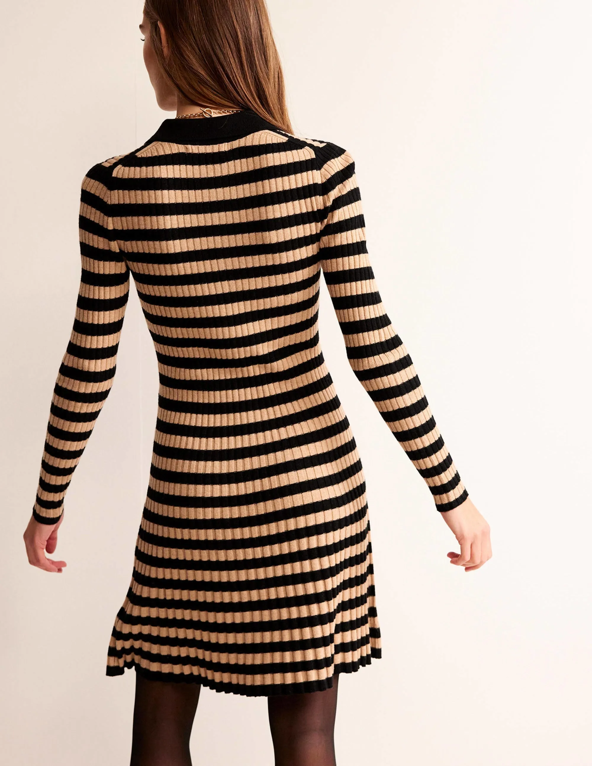Mini Collared Dress-Black and Camel