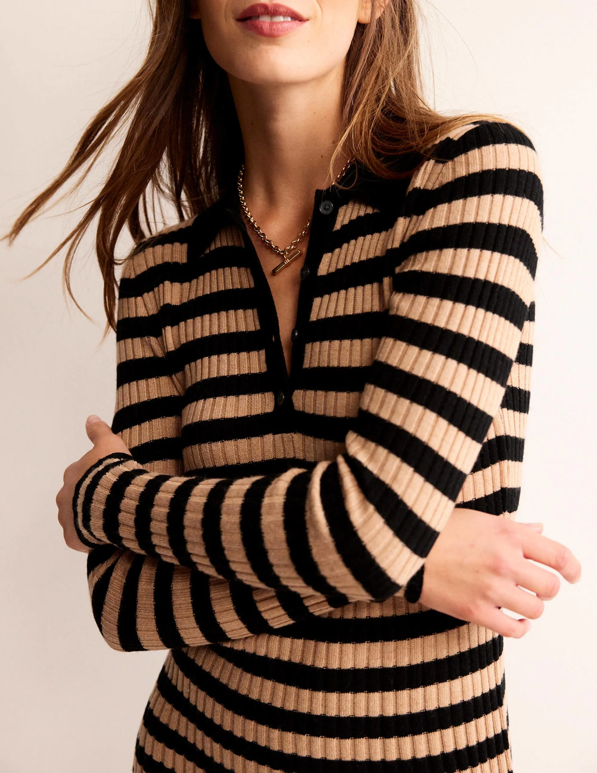 Mini Collared Dress-Black and Camel