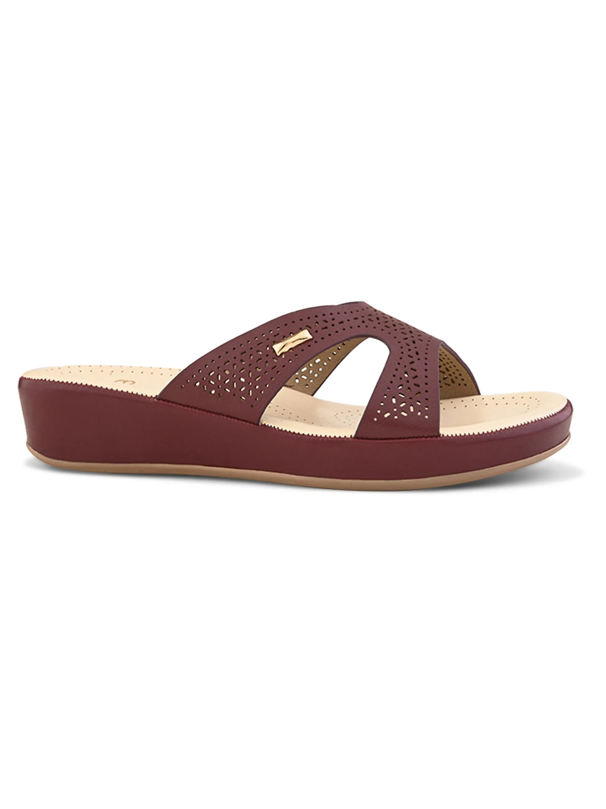 Pelle Albero Female's Maroon Faux Leather Flat Slipper
