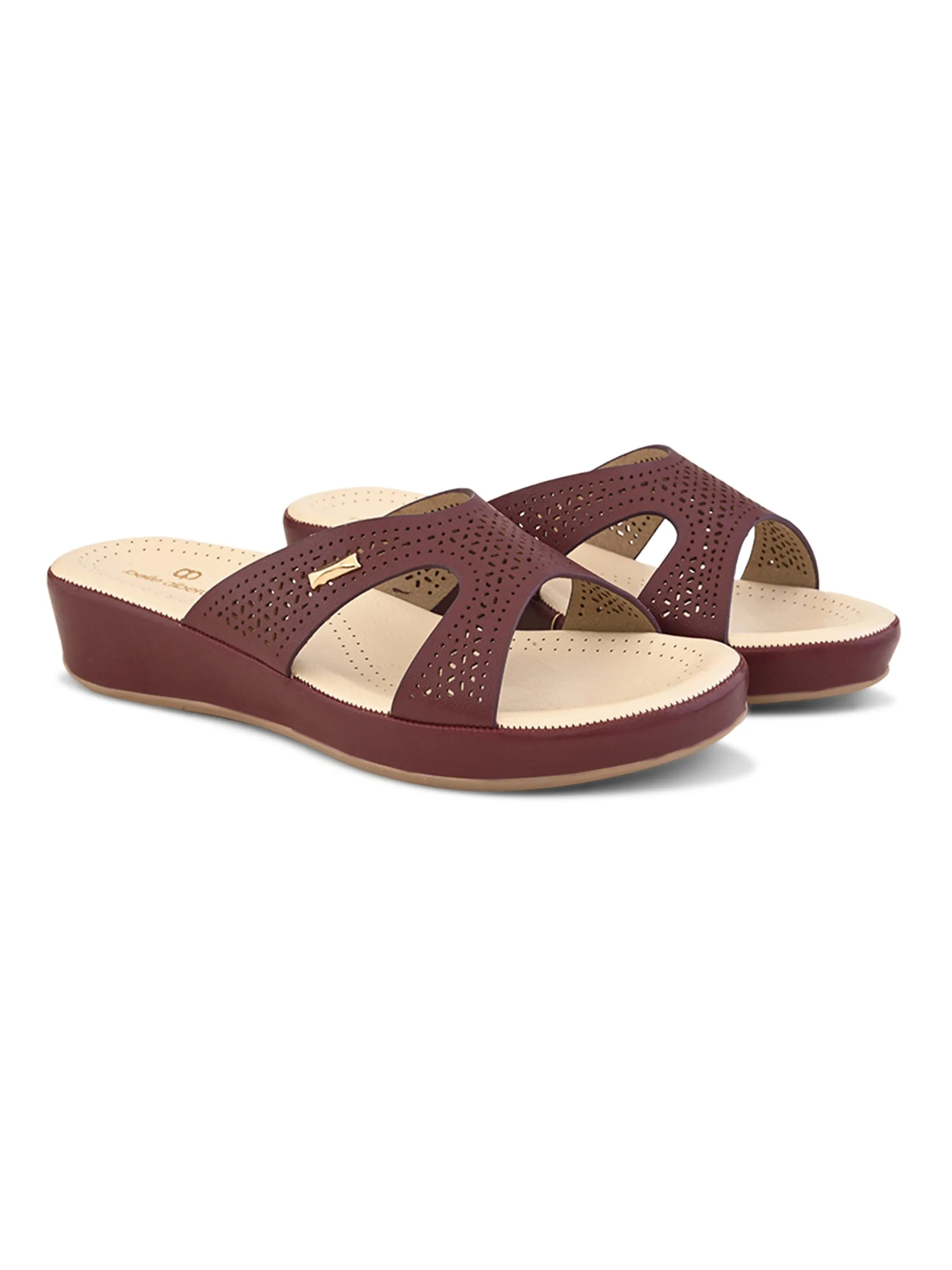 Pelle Albero Female's Maroon Faux Leather Flat Slipper
