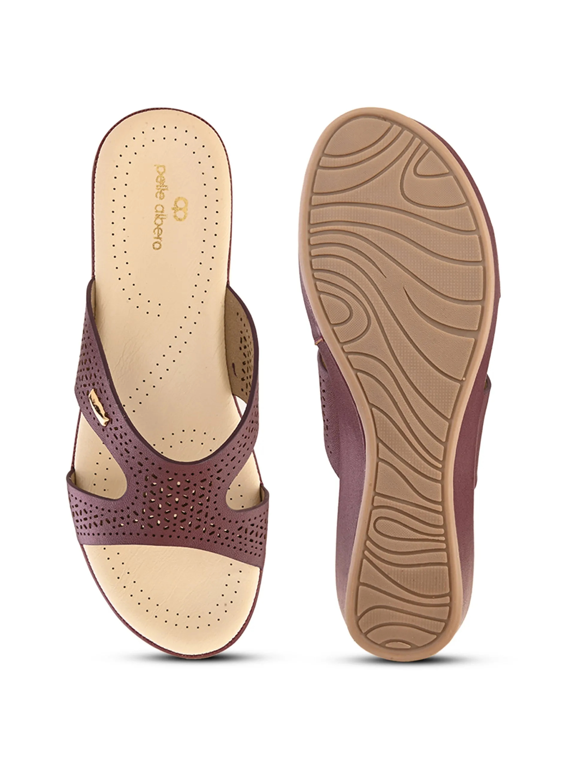 Pelle Albero Female's Maroon Faux Leather Flat Slipper