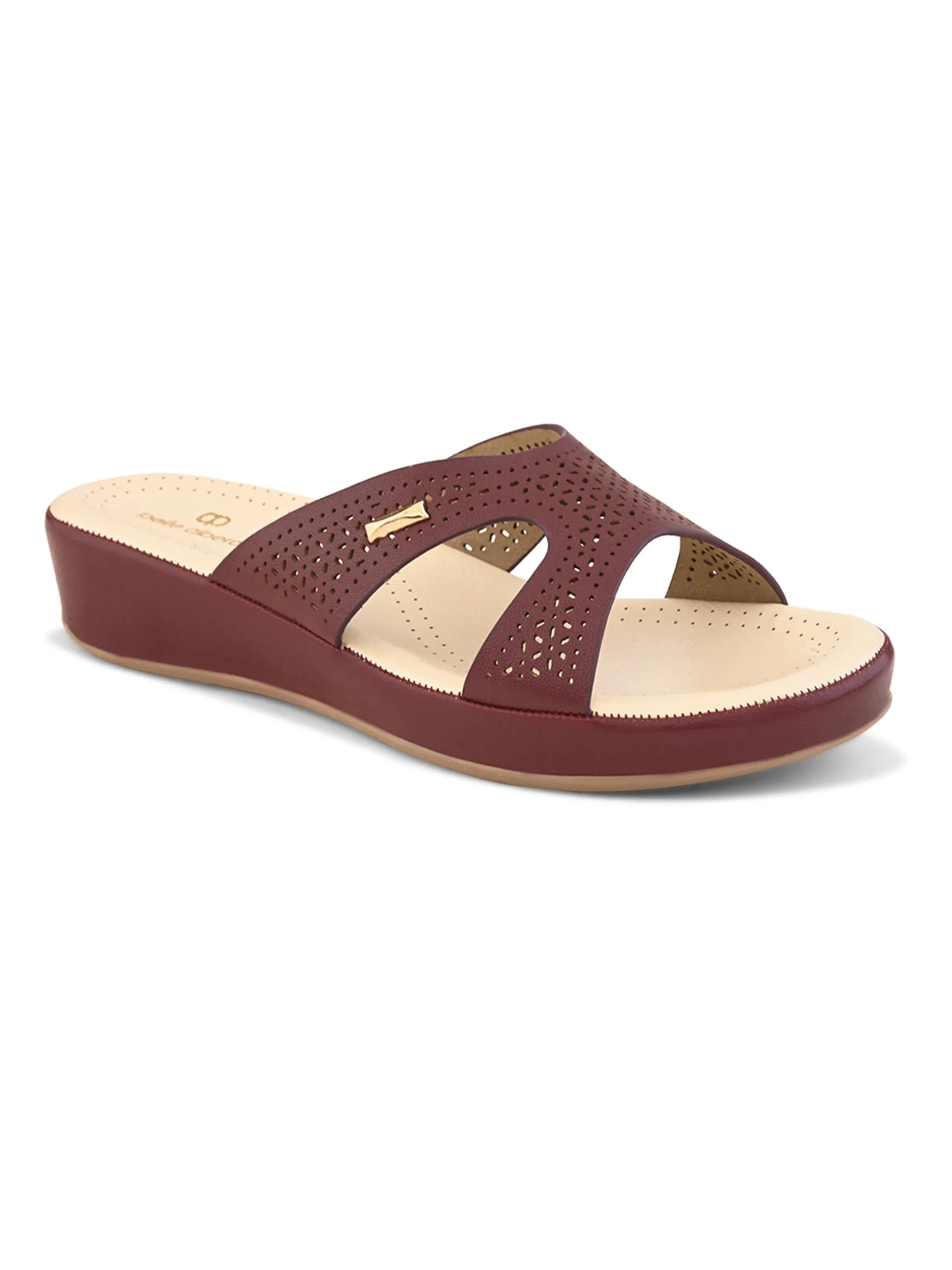 Pelle Albero Female's Maroon Faux Leather Flat Slipper