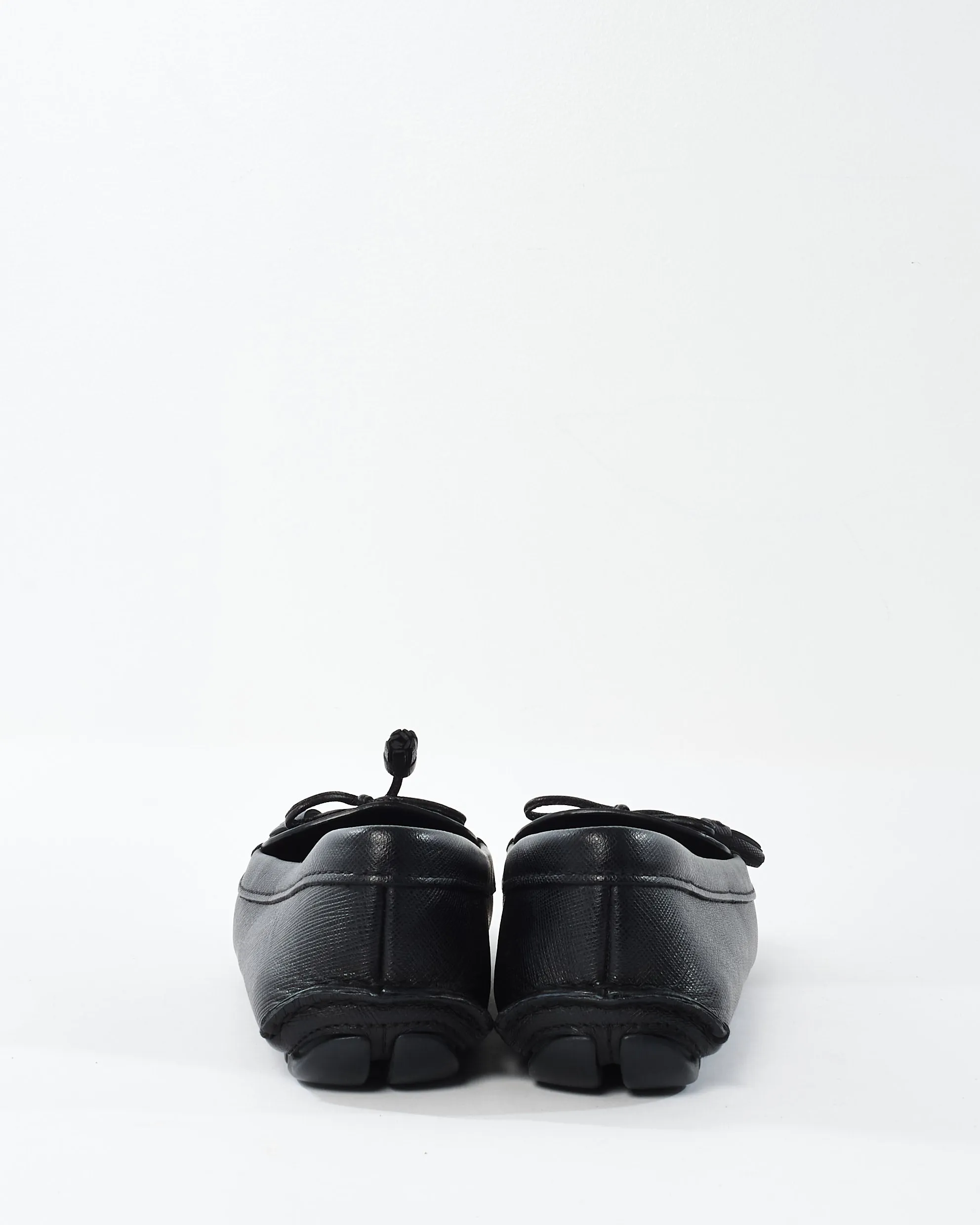 Prada Black Leather Logo Loafers - 35