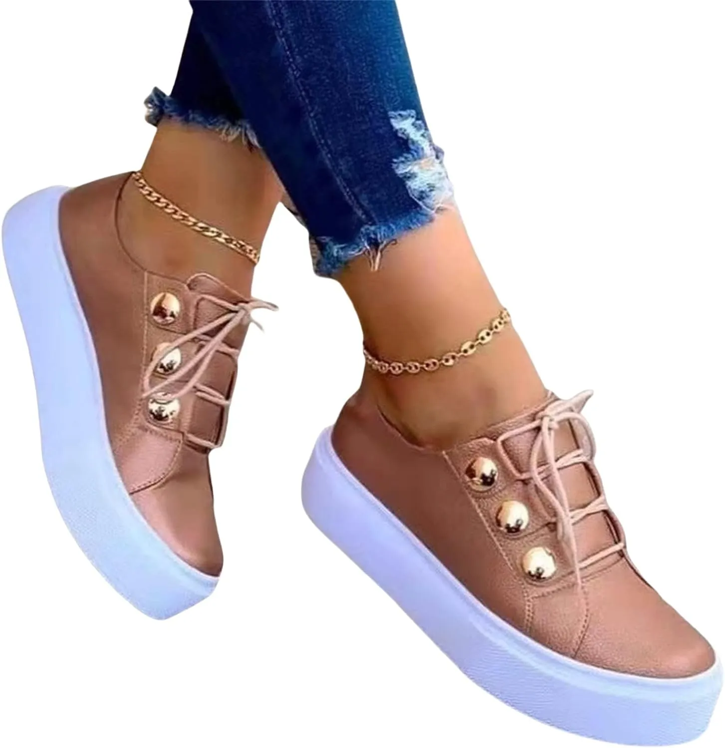 Sneakers for Women Non Slip Platform Fashion Sneakers Low Top Casual Walking Shoes Pu Faux Leather Classic Tennis Shoes Lightweight Outdoor Footwear
