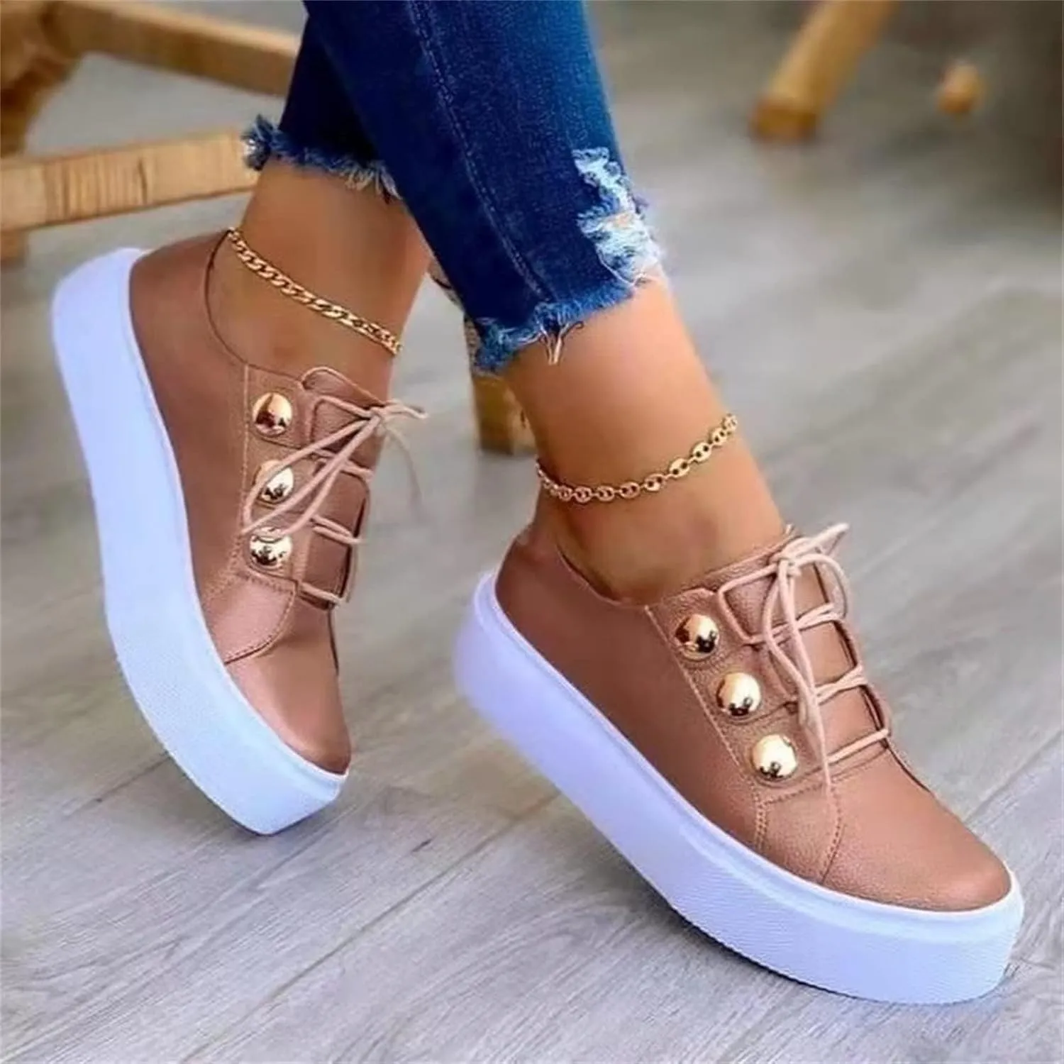 Sneakers for Women Non Slip Platform Fashion Sneakers Low Top Casual Walking Shoes Pu Faux Leather Classic Tennis Shoes Lightweight Outdoor Footwear