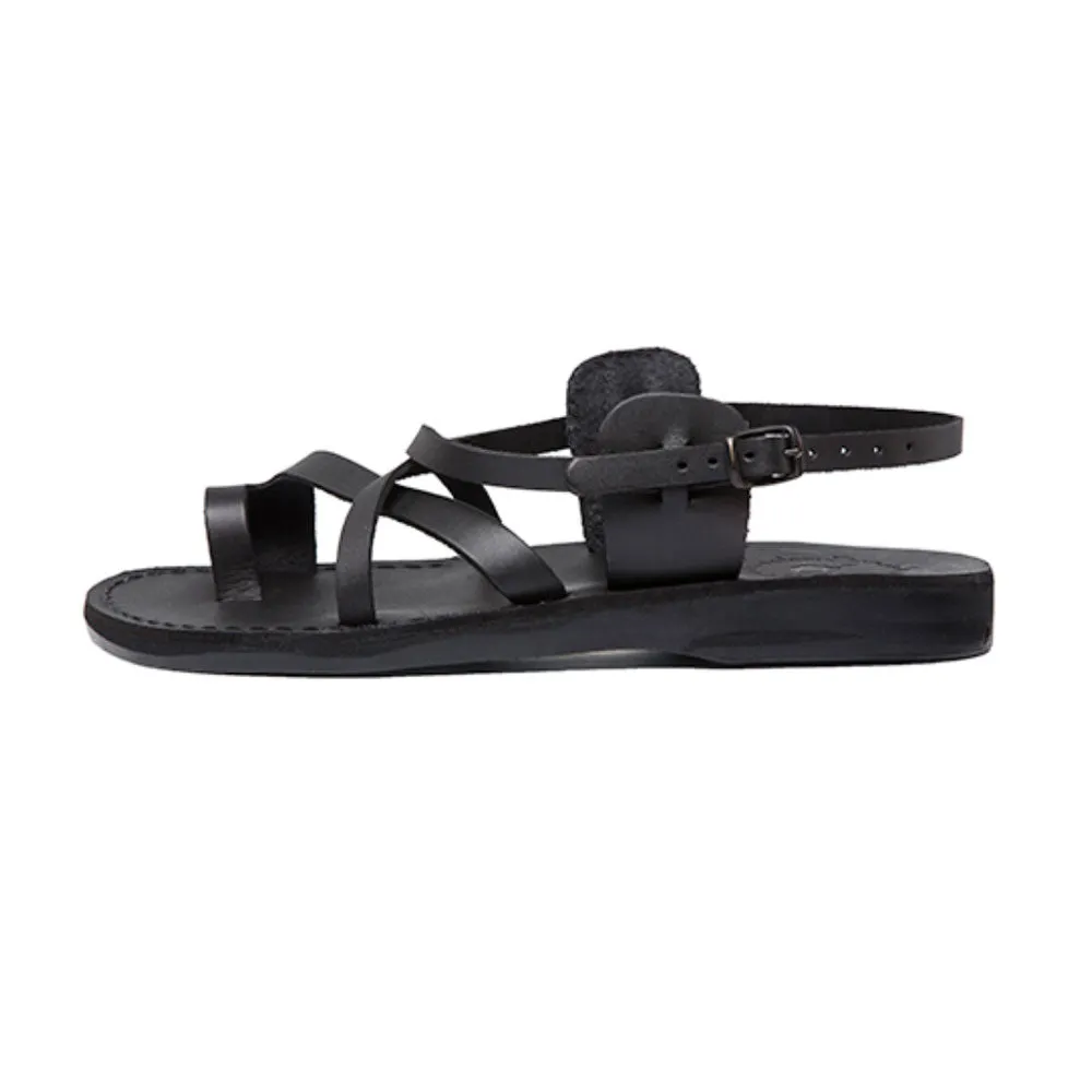 The Good Shepherd Buckle - Leather Toe Loop Sandal | Black