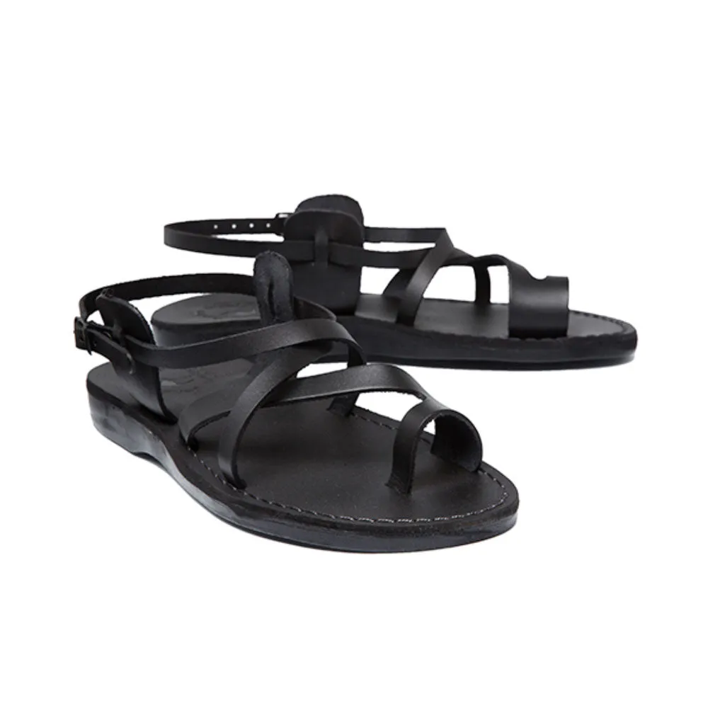 The Good Shepherd Buckle - Leather Toe Loop Sandal | Black