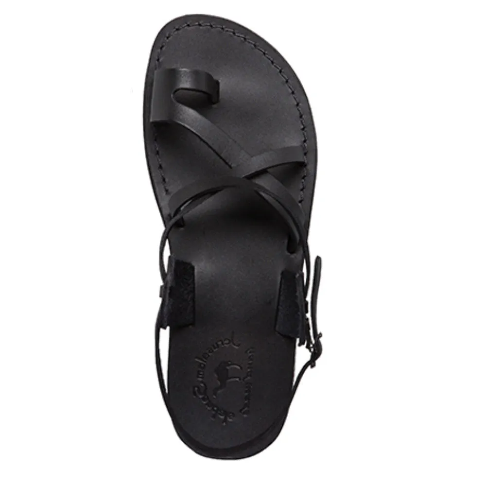 The Good Shepherd Buckle - Leather Toe Loop Sandal | Black