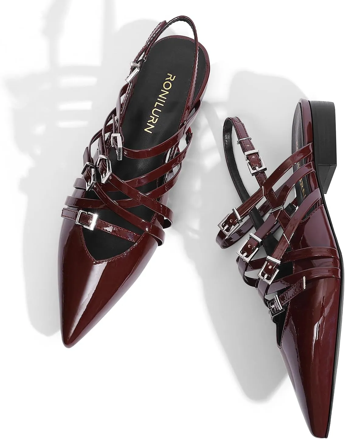Women's Flats Ballet Ballerina Pointed Toe Slingback Flats with Strap Low Heel Fashion Buckle Dress Work Casual Shoes for Women