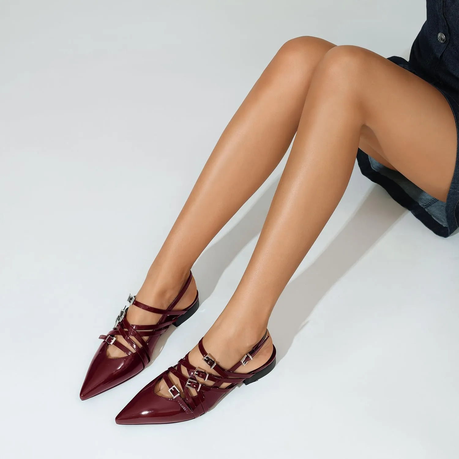 Women's Flats Ballet Ballerina Pointed Toe Slingback Flats with Strap Low Heel Fashion Buckle Dress Work Casual Shoes for Women