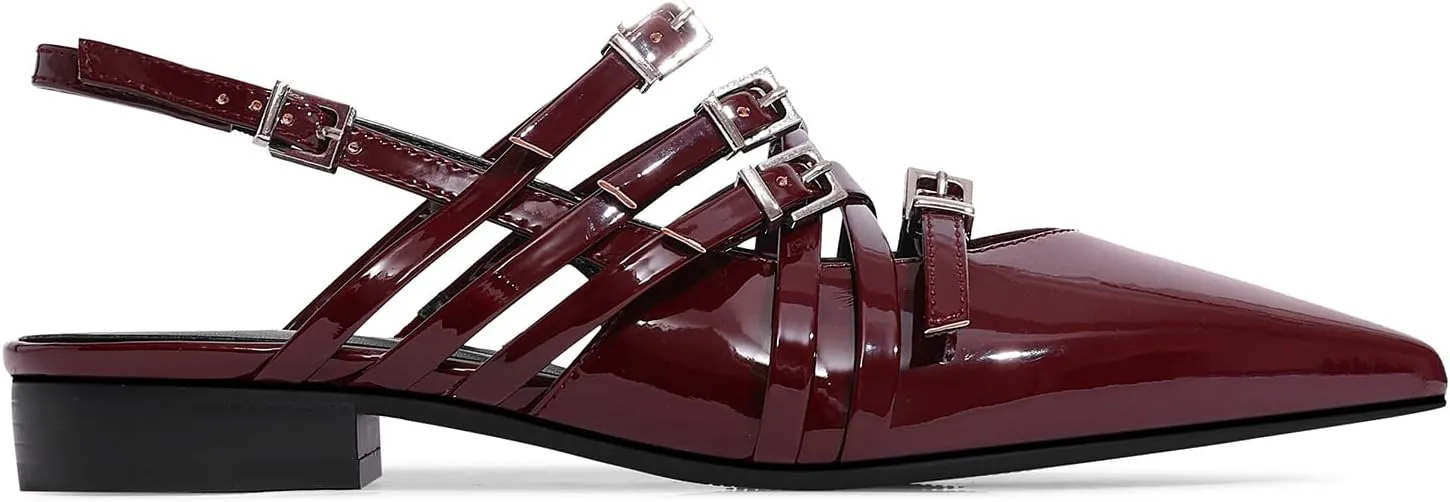 Women's Flats Ballet Ballerina Pointed Toe Slingback Flats with Strap Low Heel Fashion Buckle Dress Work Casual Shoes for Women